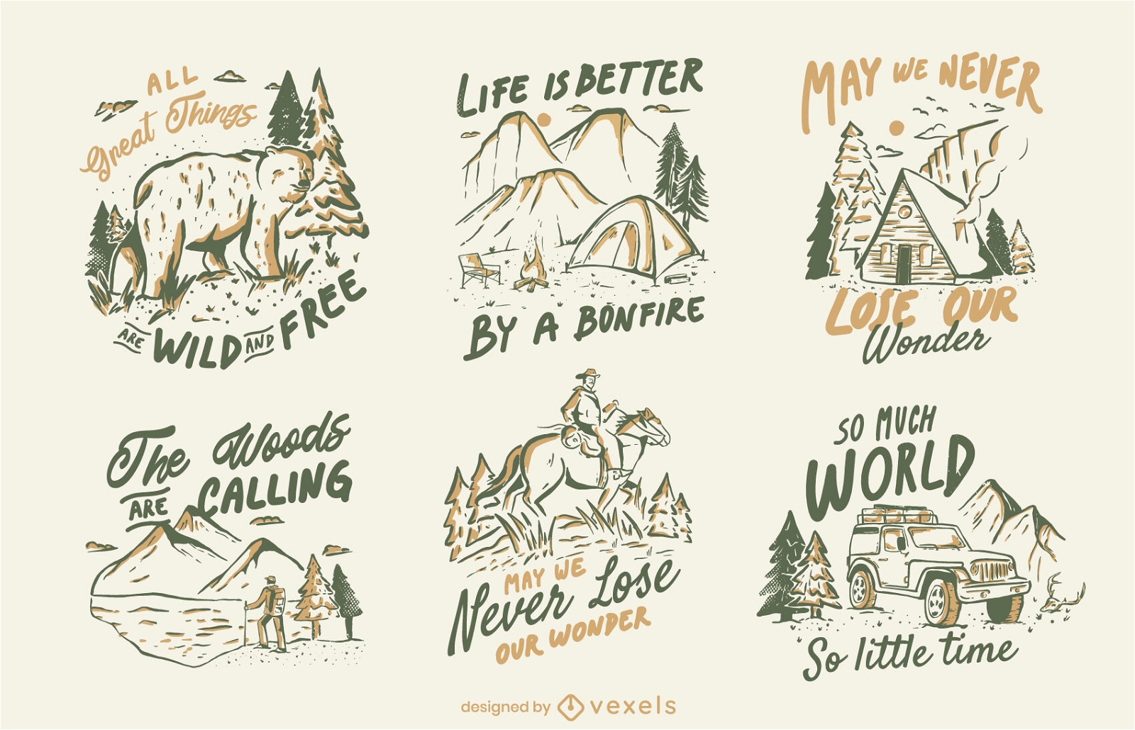 Winter nature camping quotes badge set