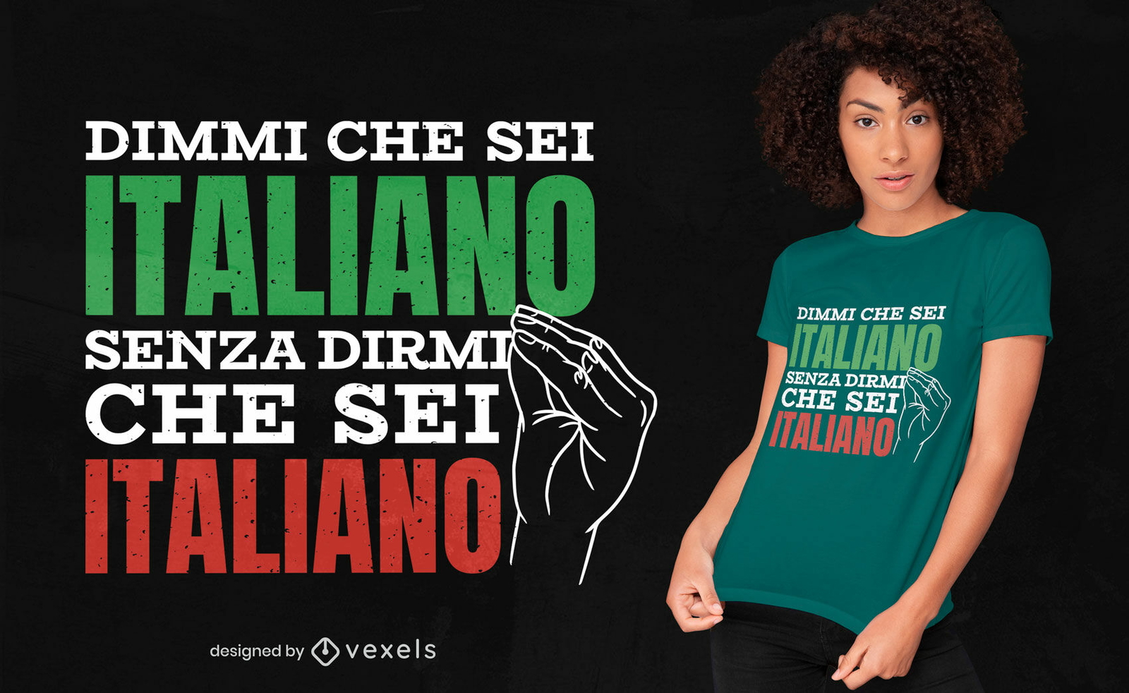 Design italiano de t-shirt com gestos de mão