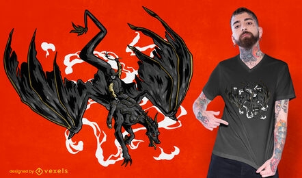Design de camiseta com criaturas de dragão e caubói montando