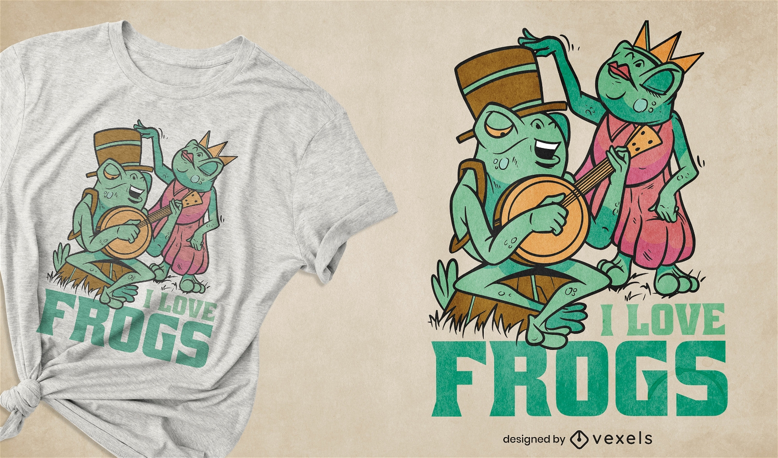 Frog musician and princess t-shirt design