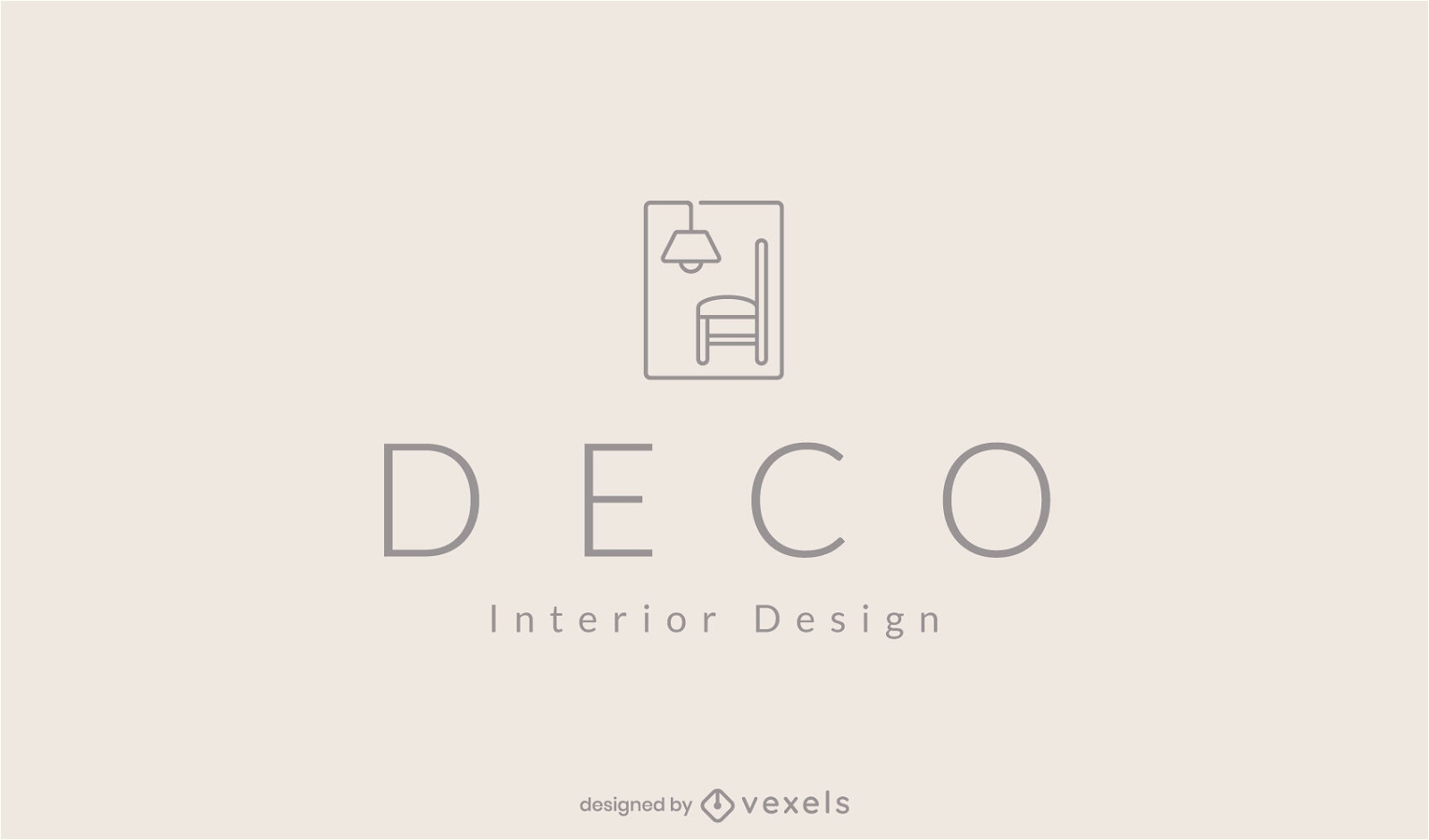 Modelo de logotipo minimalista de decoração para casa de cadeira e lâmpada