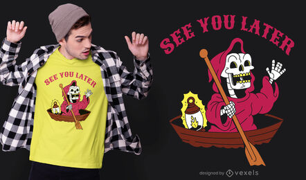 Sensenmann-Cartoon auf Boot-T-Shirt-Design
