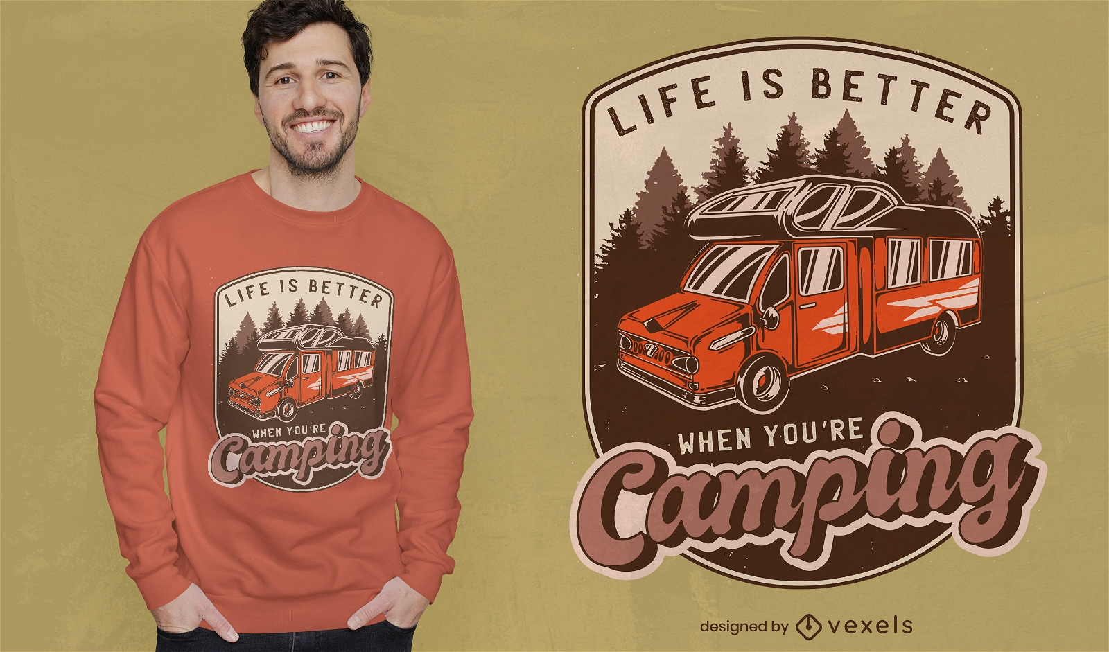 Design de t-shirt com crach? vintage para camionete camping