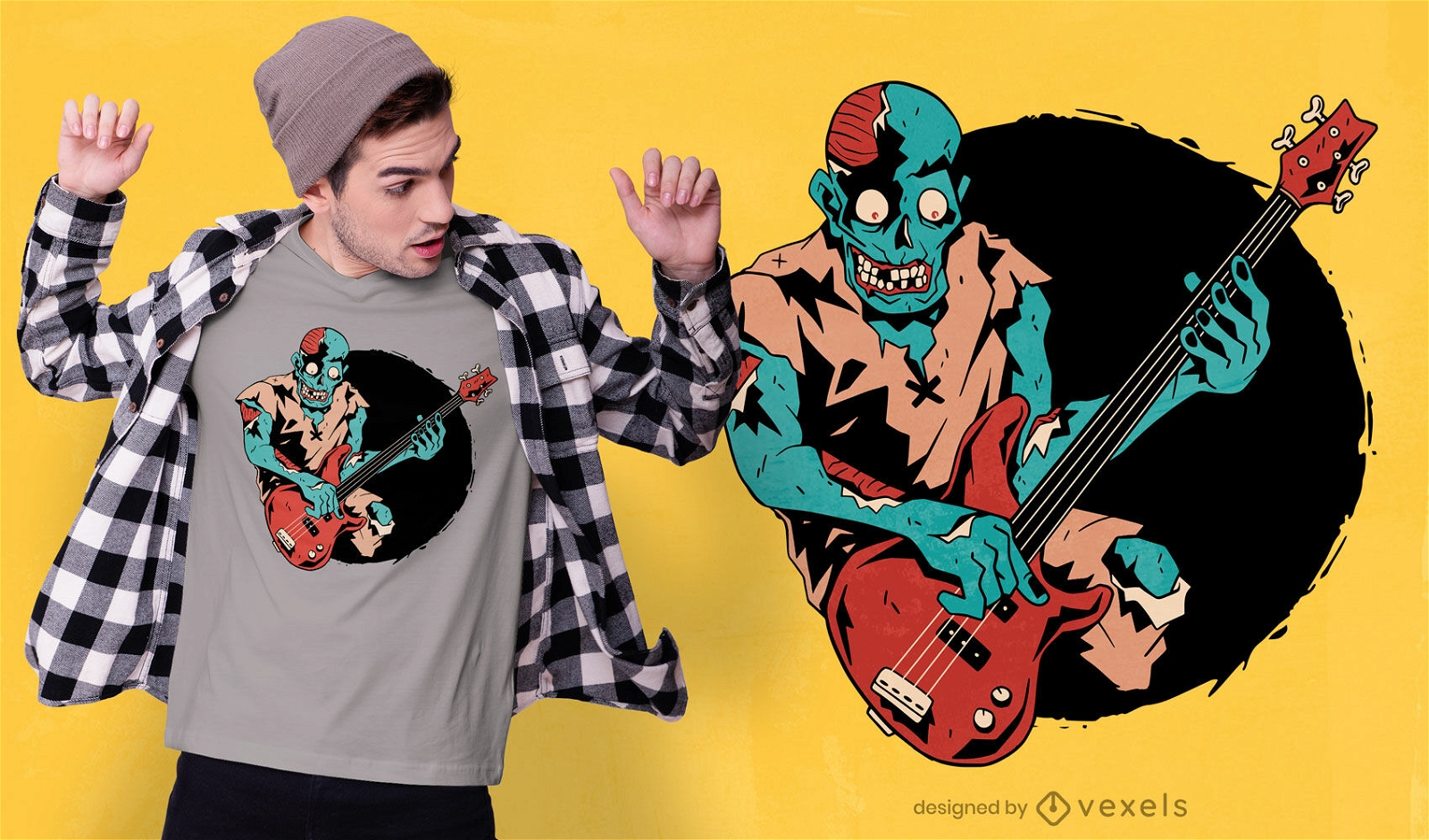 Zombie bass player musician t-shirt design