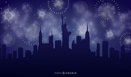 Fundo de fogos de artifício do horizonte da cidade de Nova York