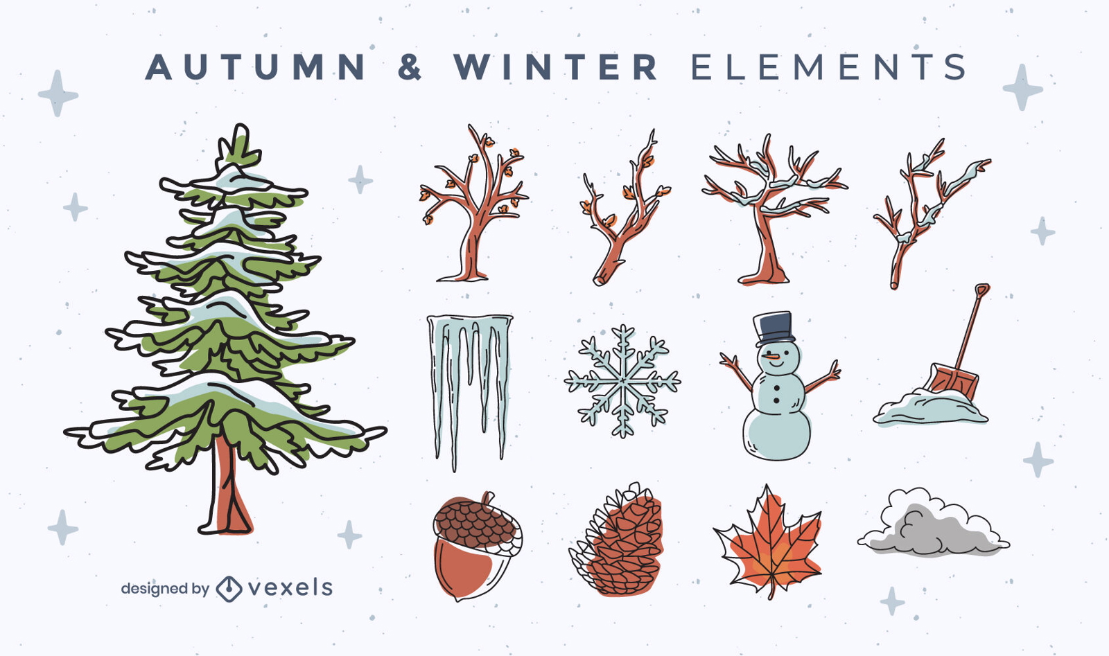 Conjunto de elementos de inverno e outono