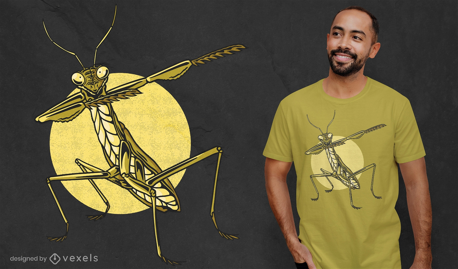 Design de camiseta com insetos louva-a-deus