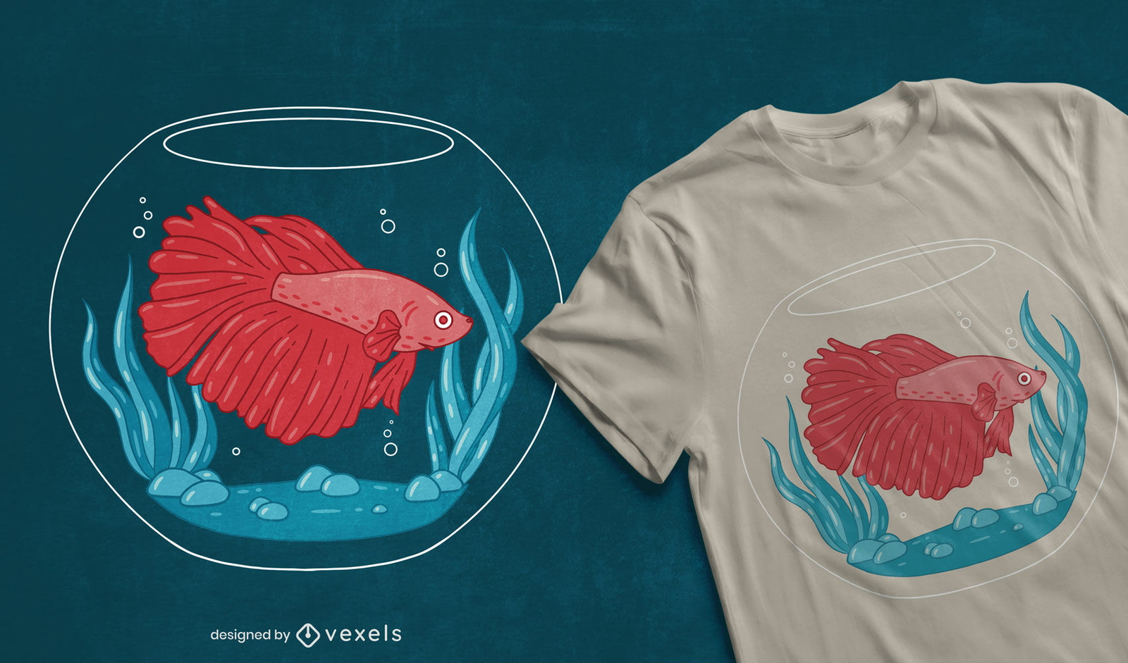 Diseño de camiseta de pescado en pecera.