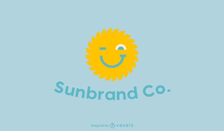 Plantilla de logotipo plano sol sonriente