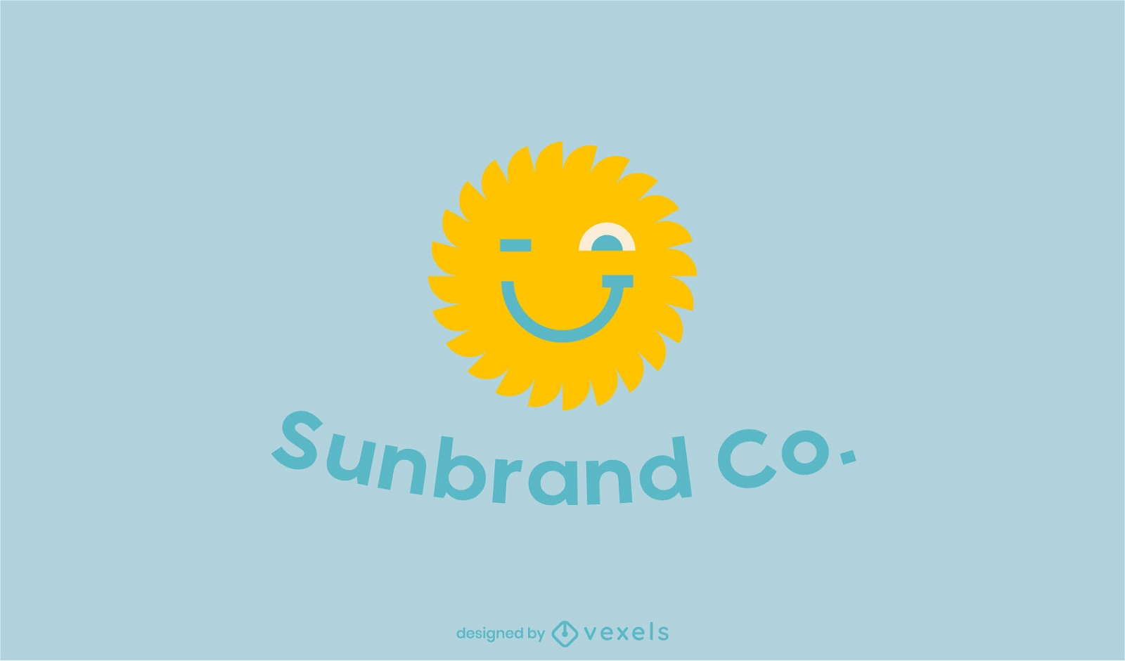 Modelo de logotipo plano de sol sorridente