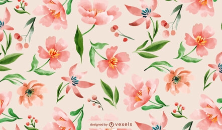 Watercolor pink flowers pattern design