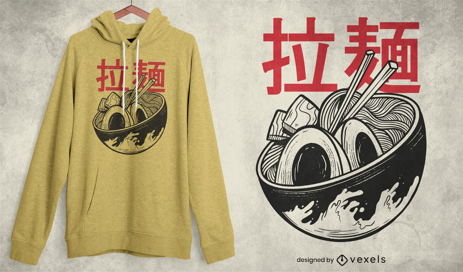 Diseño de camiseta de comida japonesa de tazón de ramen