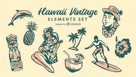 Hawaii vintage elements set