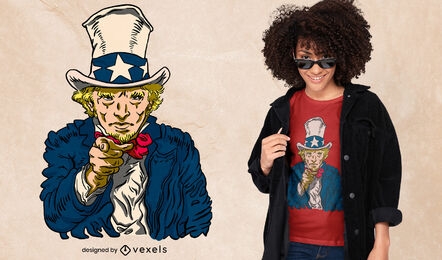 Design de t-shirt de personagem americano do Tio Sam