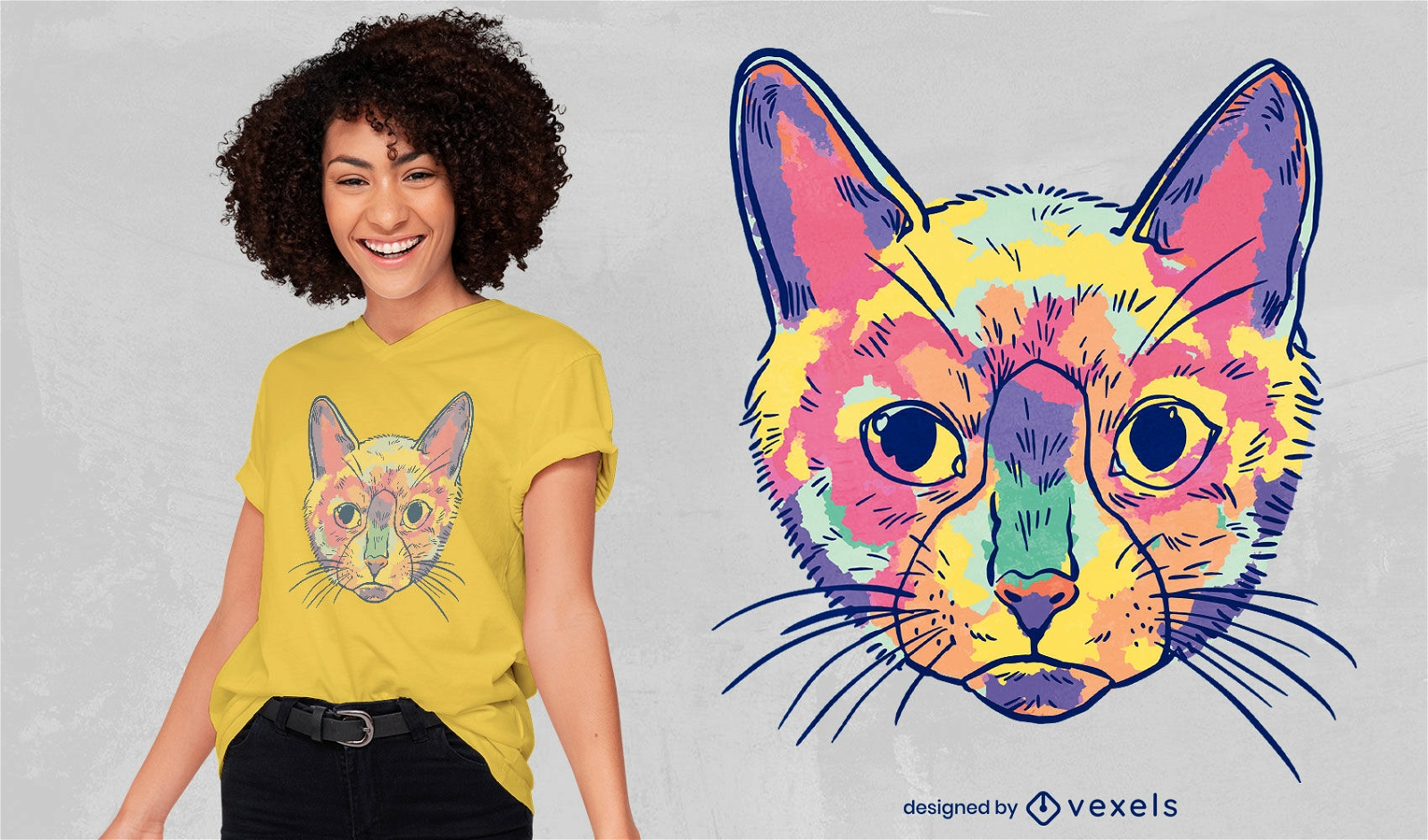 Aquarell buntes Katzen-T-Shirt-Design