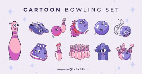 Bowling characters cartoon set