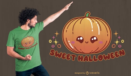 Diseño de camiseta de calabaza de halloween kawaii