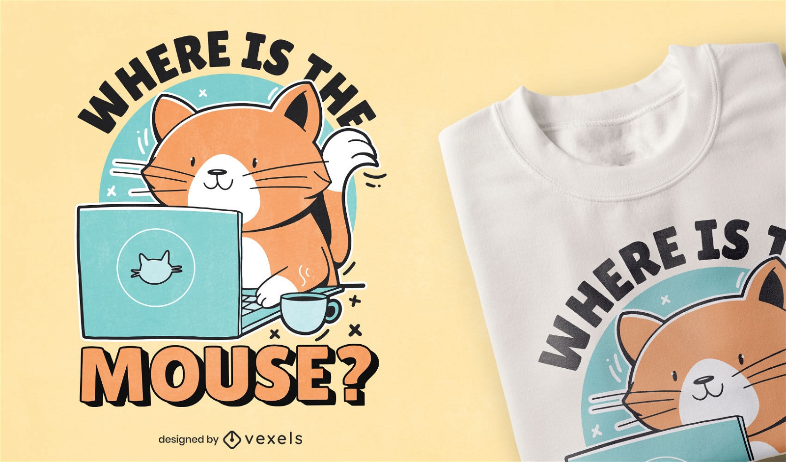 Cat using computer t-shirt design