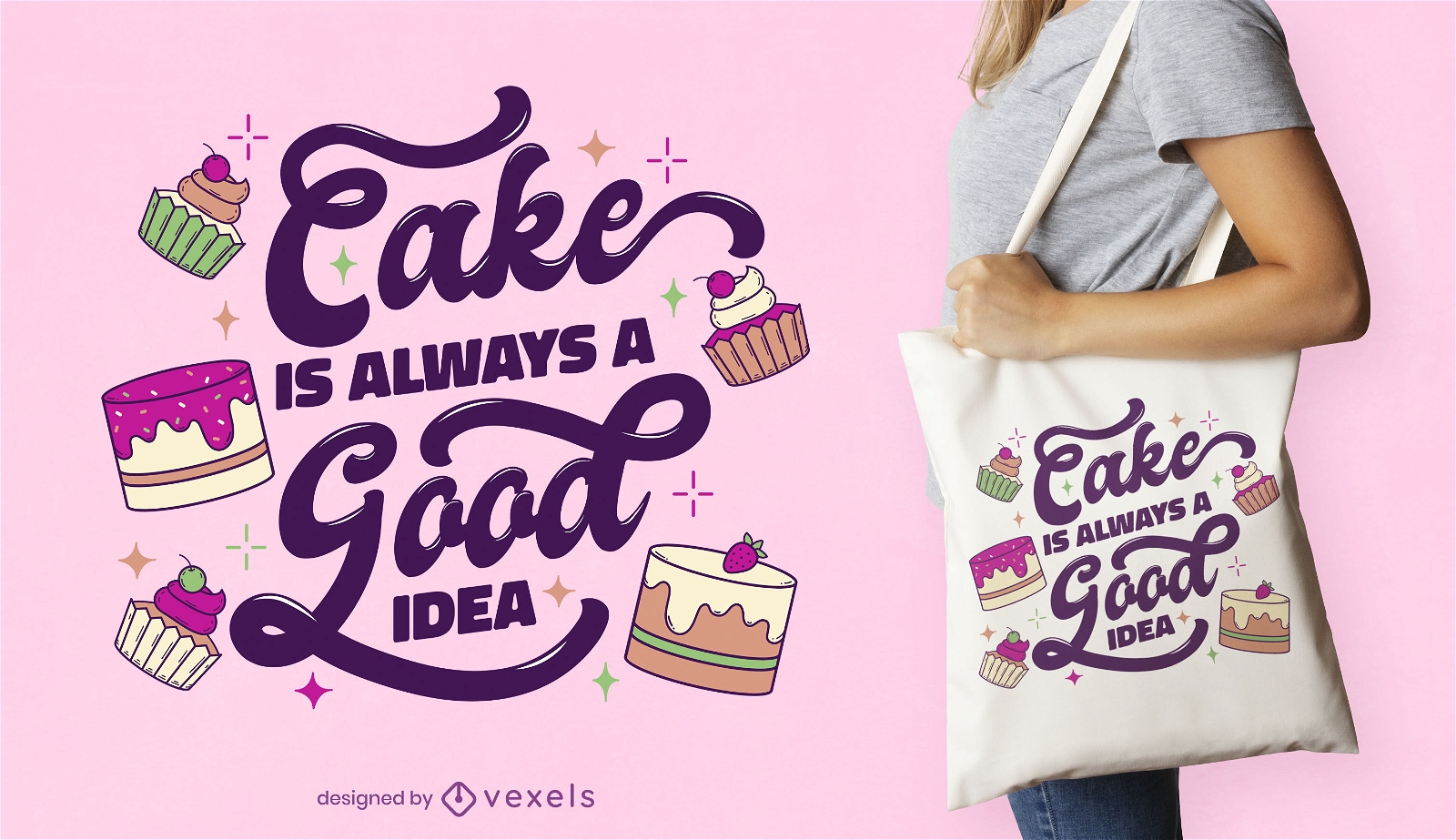Design de sacola com letras de bolo