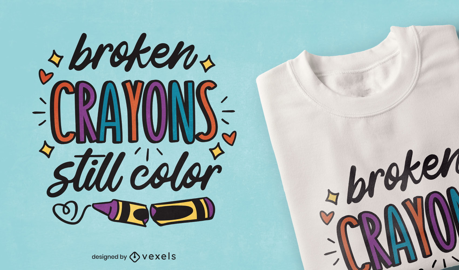 Diseño de camiseta de color de crayones rotos.