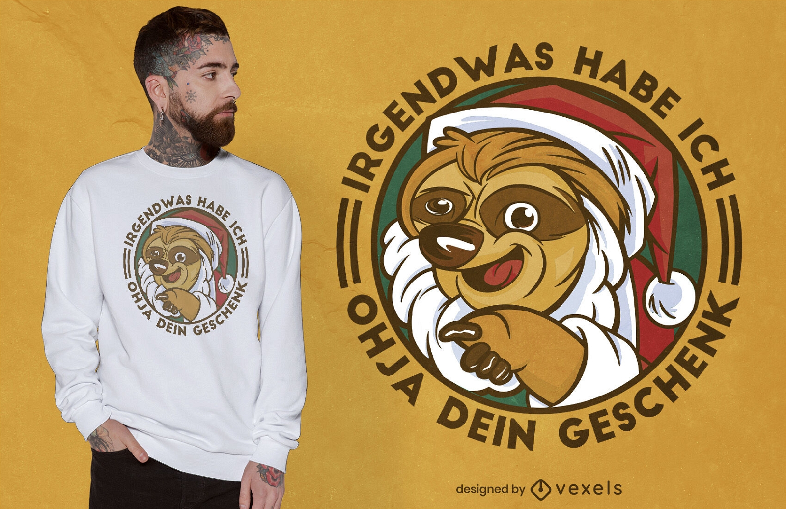 Sloth santa german t-shirt design