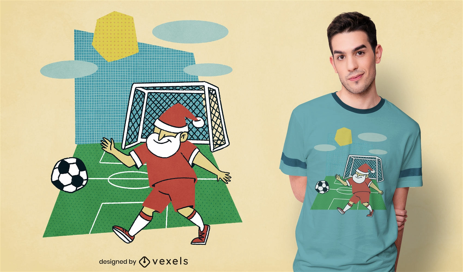 Weihnachtsmann spielt Fu?ball-T-Shirt PSD
