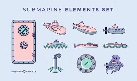 Submarine set of color stroke elements