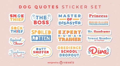 Dog set of stickers with quotes