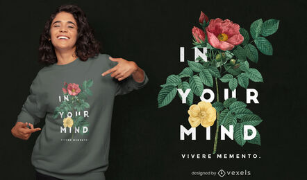 Blumen und Blätter fotografisches T-Shirt psd