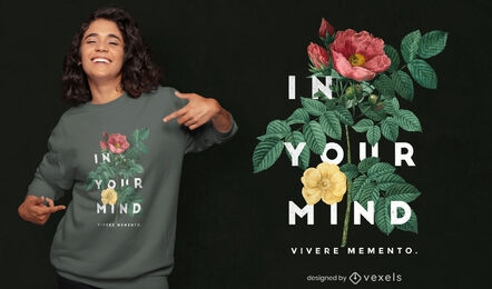 T-shirt fotográfica de flores e folhas psd