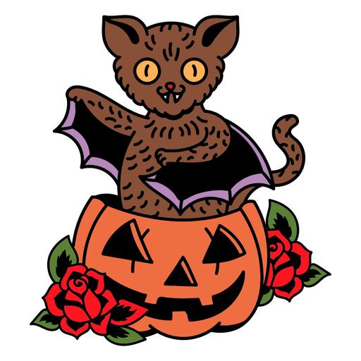 Lindo murciélago de halloween en calabaza Diseño PNG