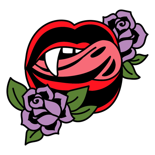 Vampire mouth floral tattoo PNG Design