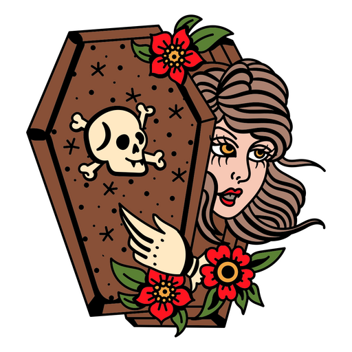 Vampire girl floral coffin PNG Design