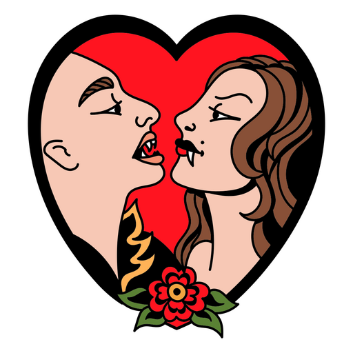Vampire couple heart tattoo PNG Design
