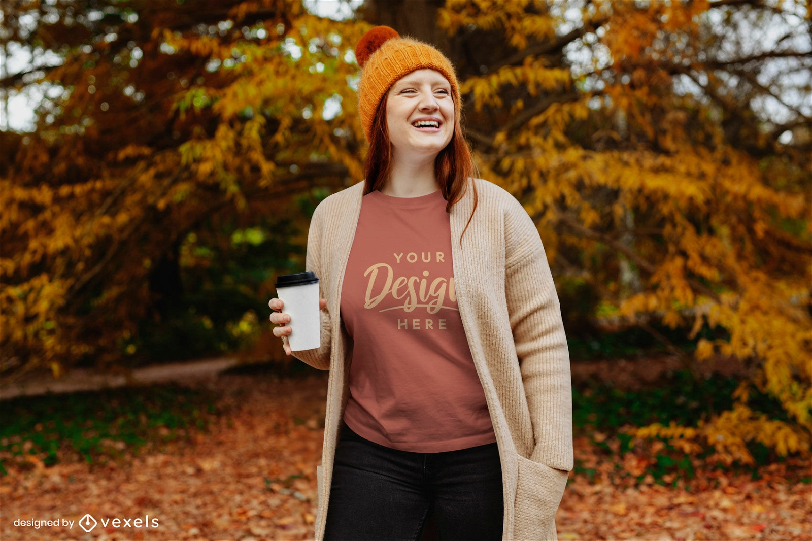 Ginger in fall park sweatshirt mockup