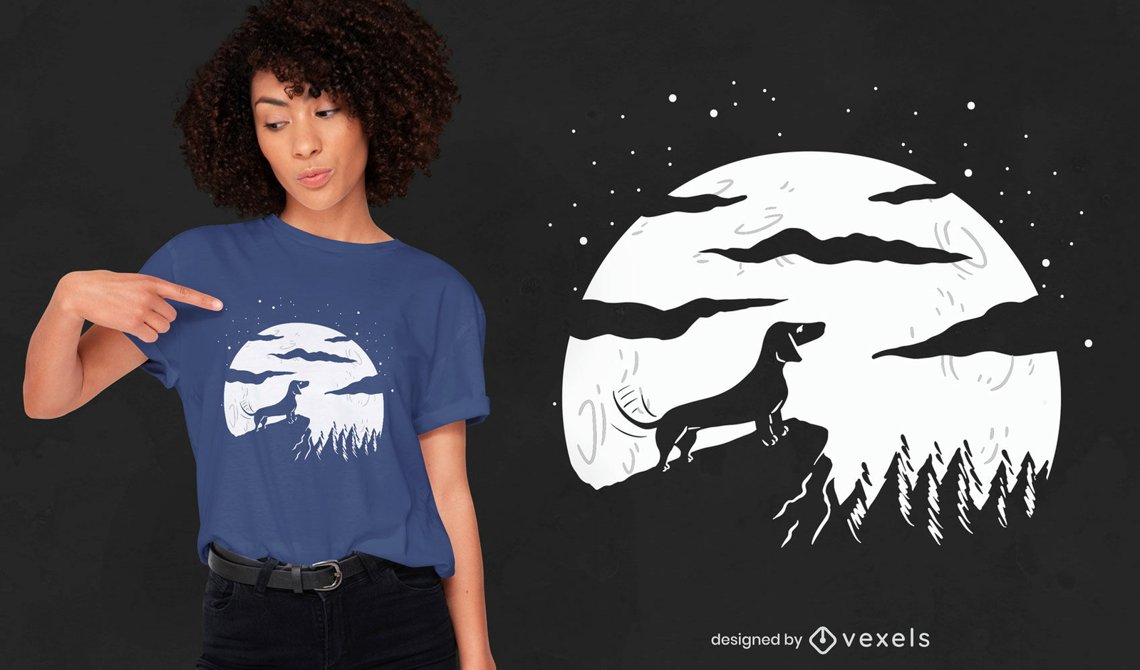 Diseño de camiseta de perro luna llena.