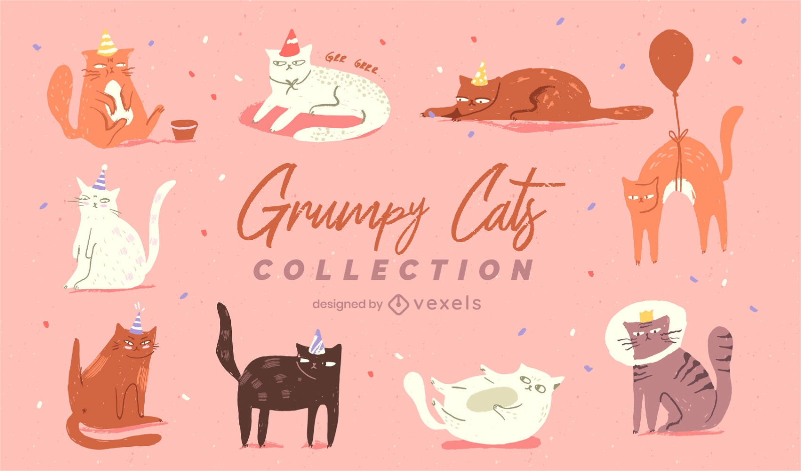 Pretentious cats illustration set