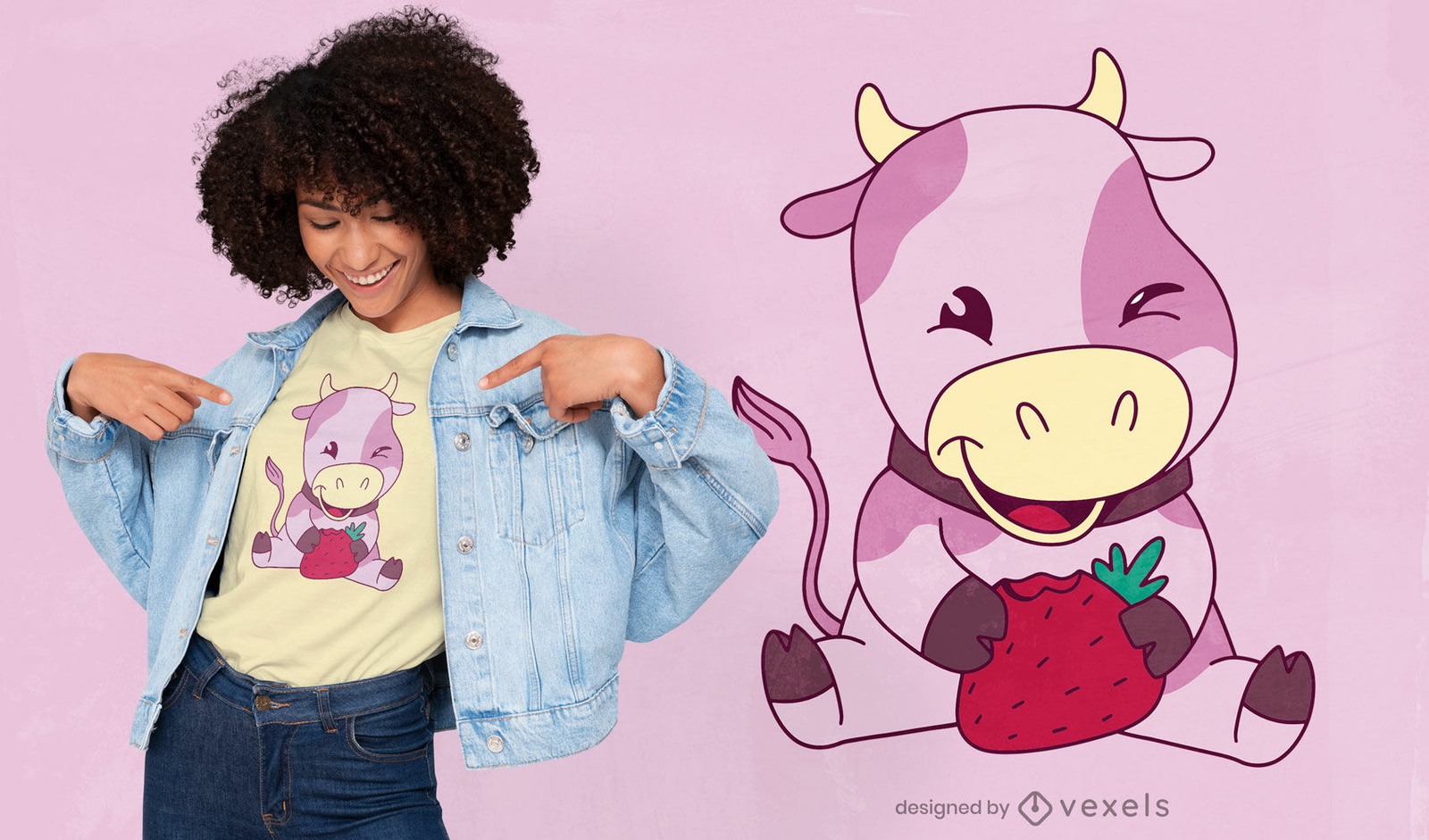 Diseño de camiseta de leche de vaca rosa fresa