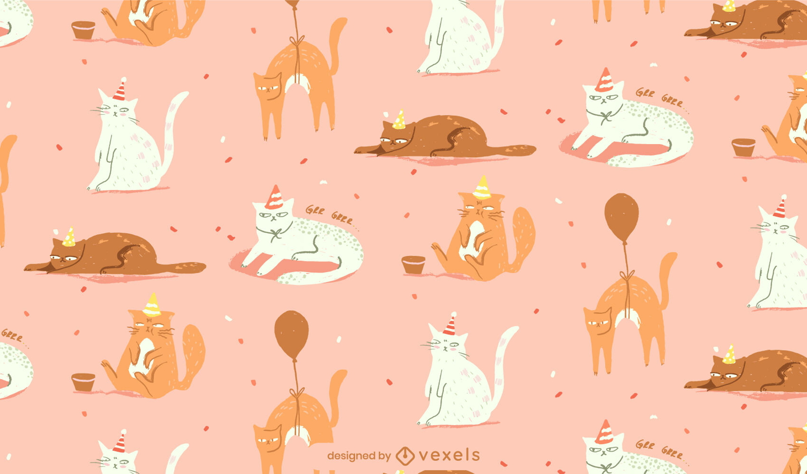 Tired cats illustration pattern