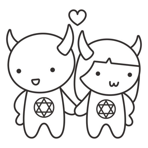 Demon couple Halloween simple cute characters PNG Design