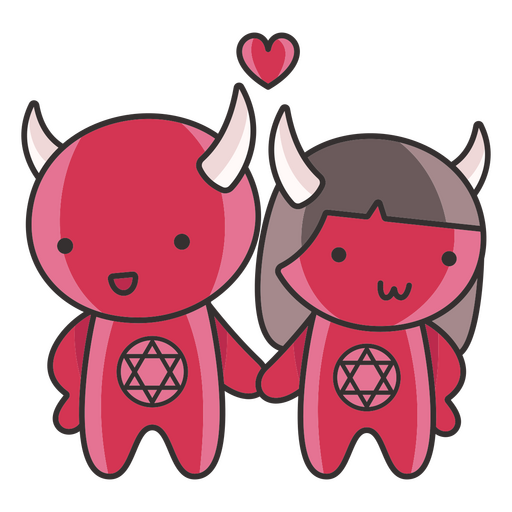 Pareja de demonios personajes lindos de Halloween Diseño PNG