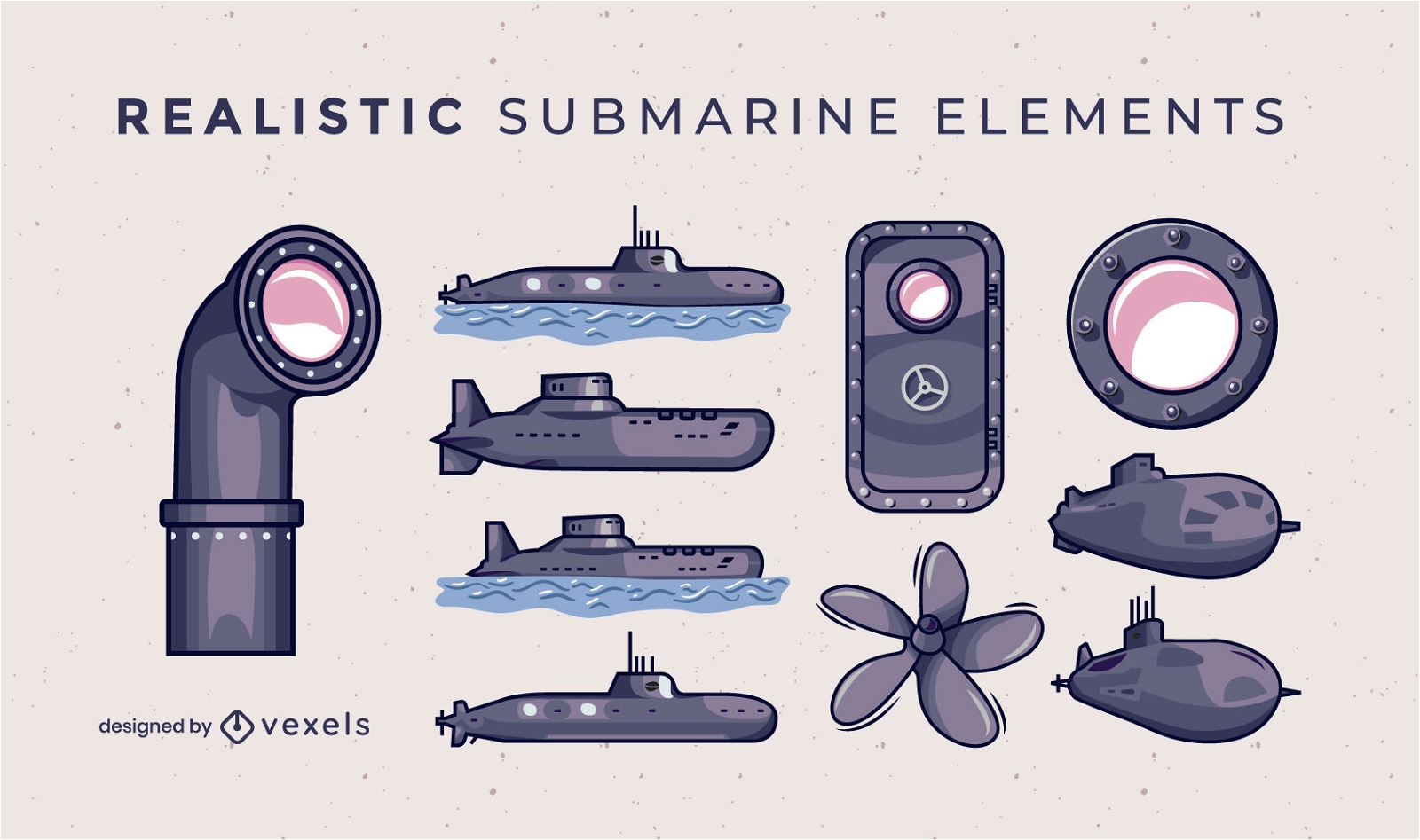 Conjunto submarino de elementos ilustrados.