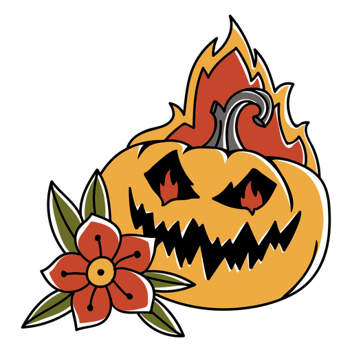 Haunted pumpkin on fire PNG Design