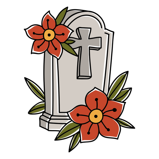 Floral cemetery stone tattoo PNG Design