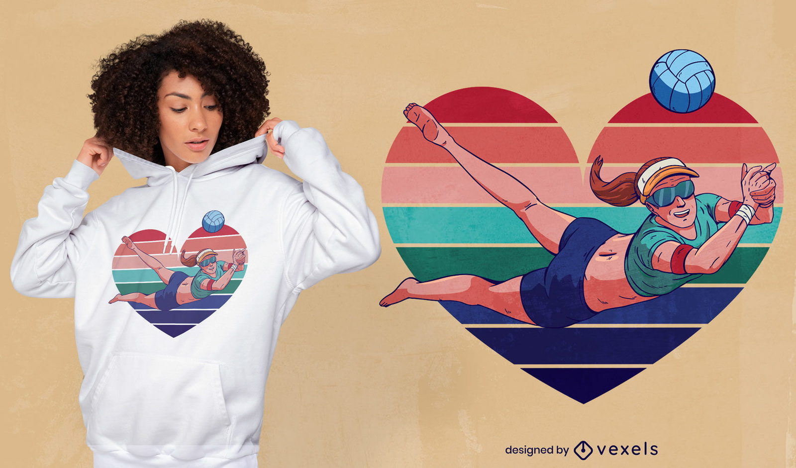 Diseño de camiseta de corazón de niña de deporte de voleibol