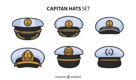 Capitán conjunto de sombreros de trazo de color