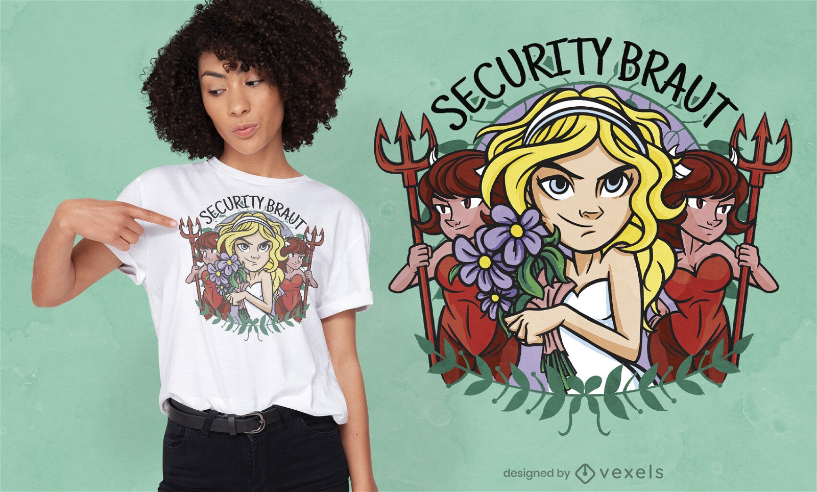 Girlfliend-Sicherheits-Cartoon-T-Shirt-Design