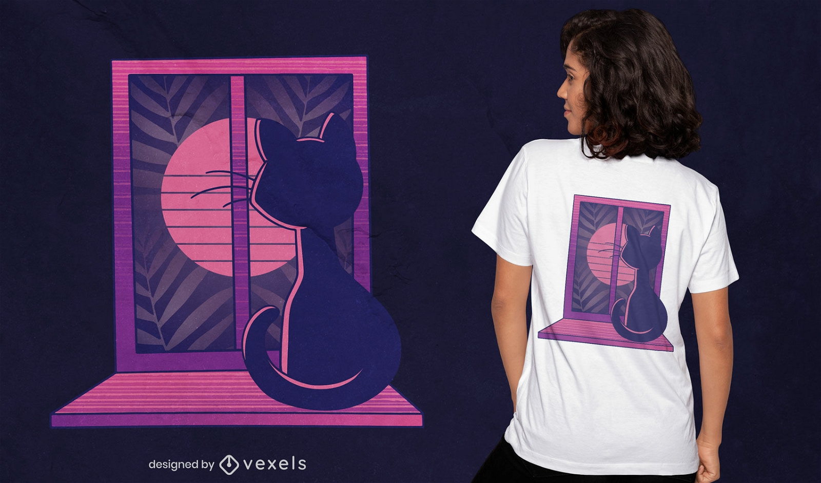 Gato animal en diseño de camiseta de ventana.