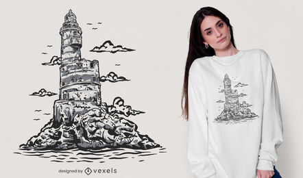 Lighthouse ocean illustration t-shirt design