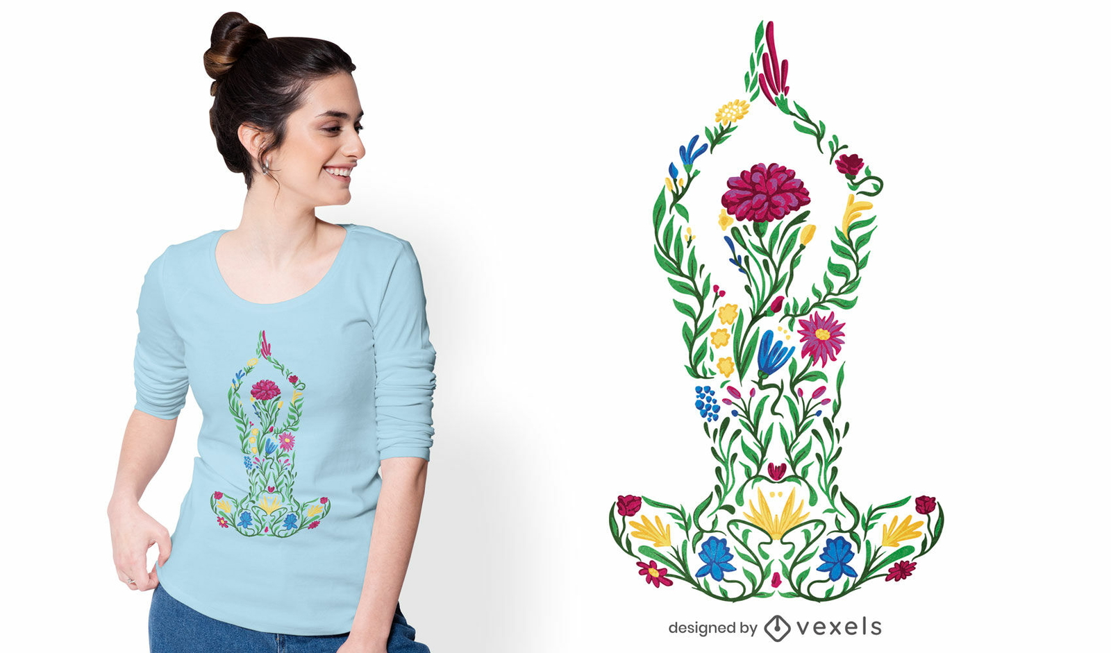 Diseño de camiseta floral mujer yoga pose